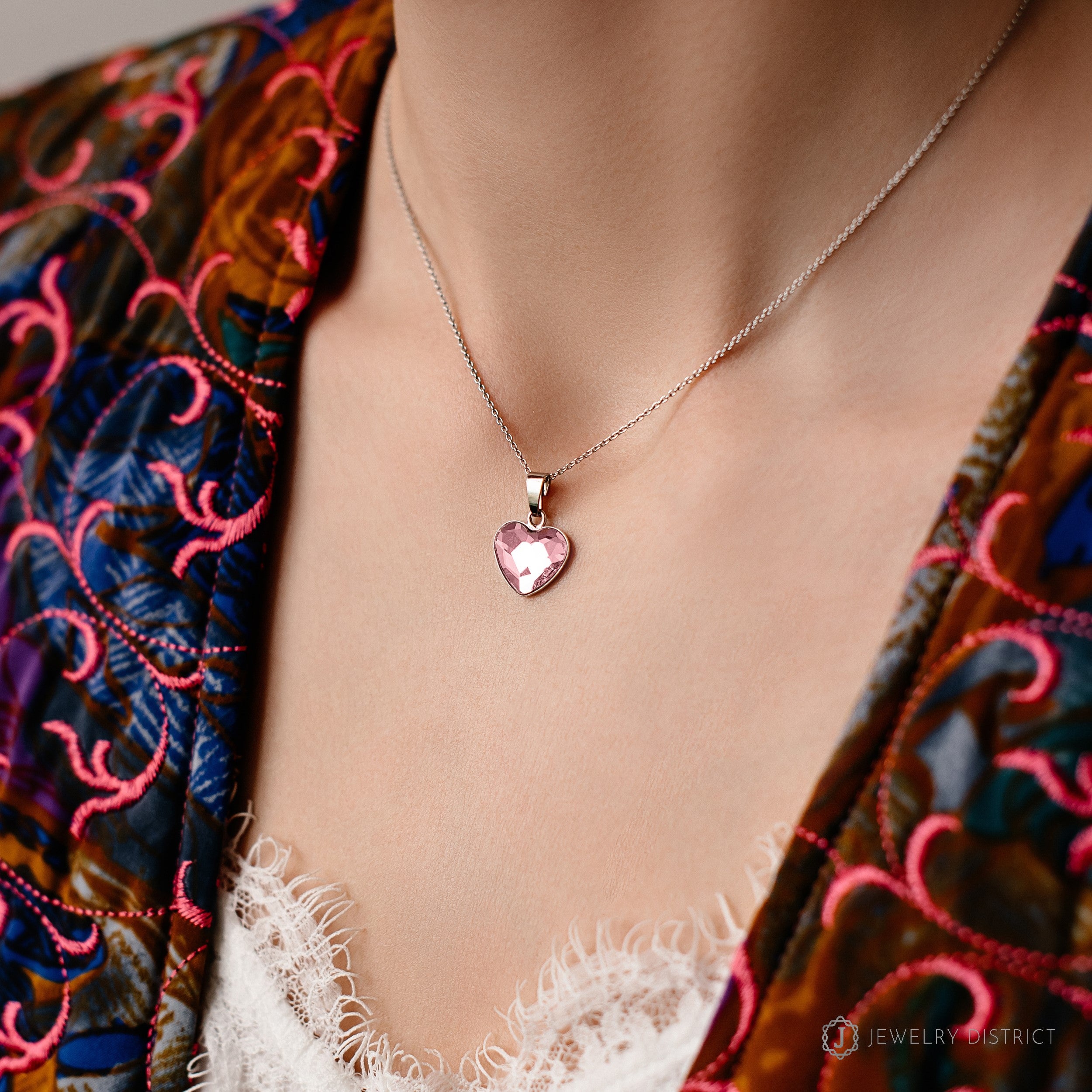 Damen Halskette - mit Swarovski® - Kristall rosa -Silber 925