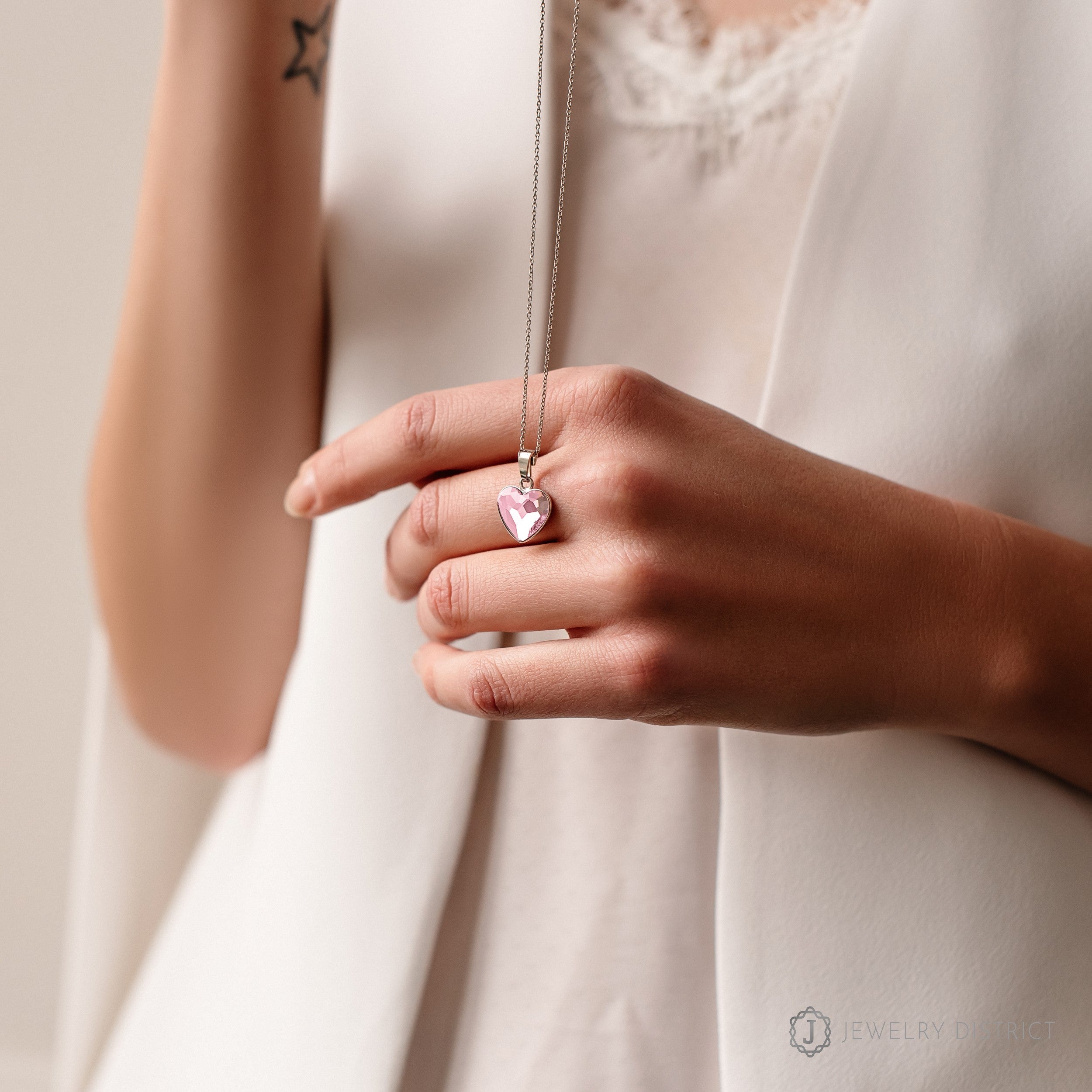 Damen Halskette - Herzkette mit Swarovski® - Kristall rosa -Silber 925
