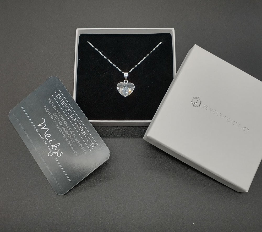 Damen Halskette - Herzkette mit Swarovski®-Kristall weiß- Silber 925