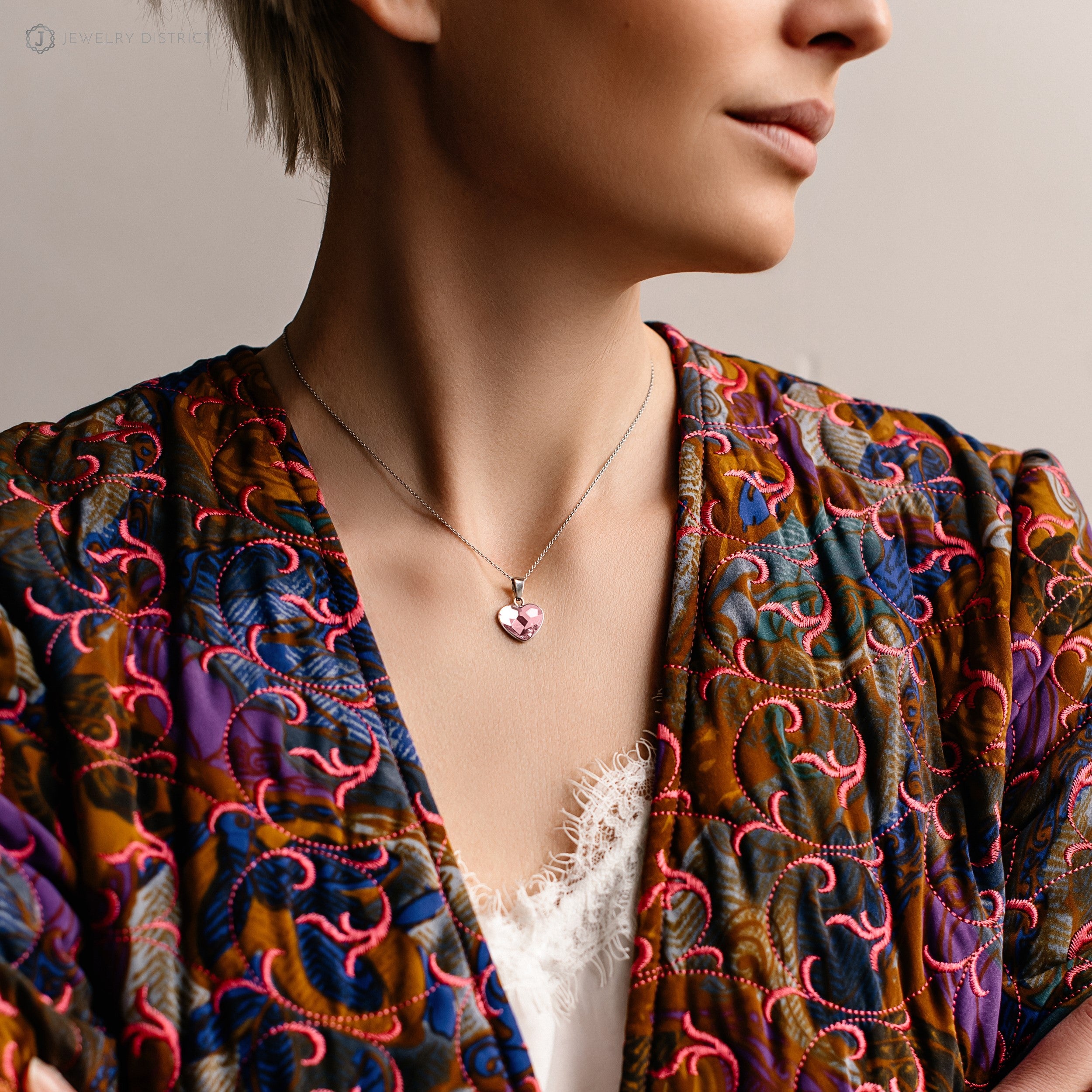 Damen Halskette - Herzkette mit Swarovski® - Kristall rosa -Silber 925