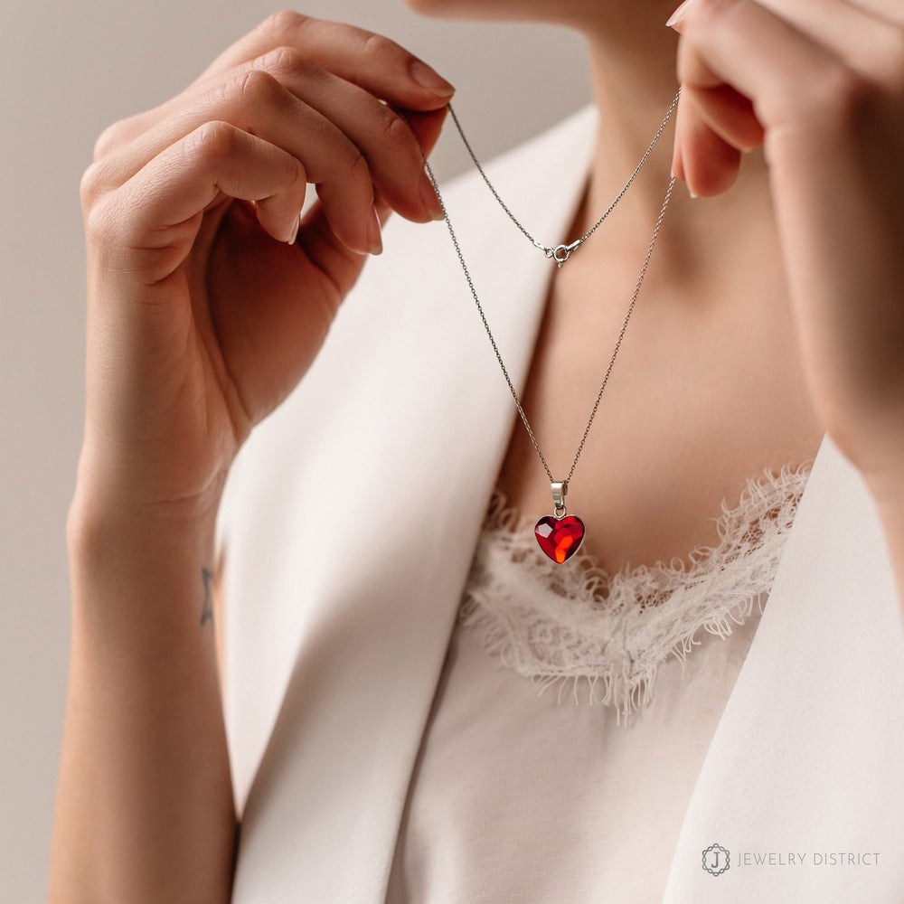 Damen Halskette - Herzkette mit Swarovski®-Kristall_rot -Silber 925