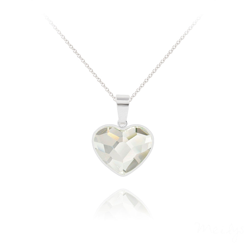 Damen Halskette - Herzkette mit Swarovski®-Kristall weiß- Silber 925