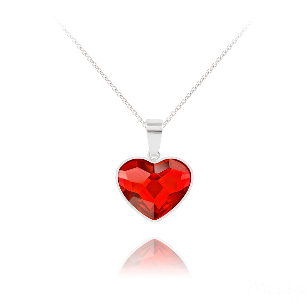 Damen Halskette - Herzkette mit Swarovski®-Kristall_rot -Silber 925